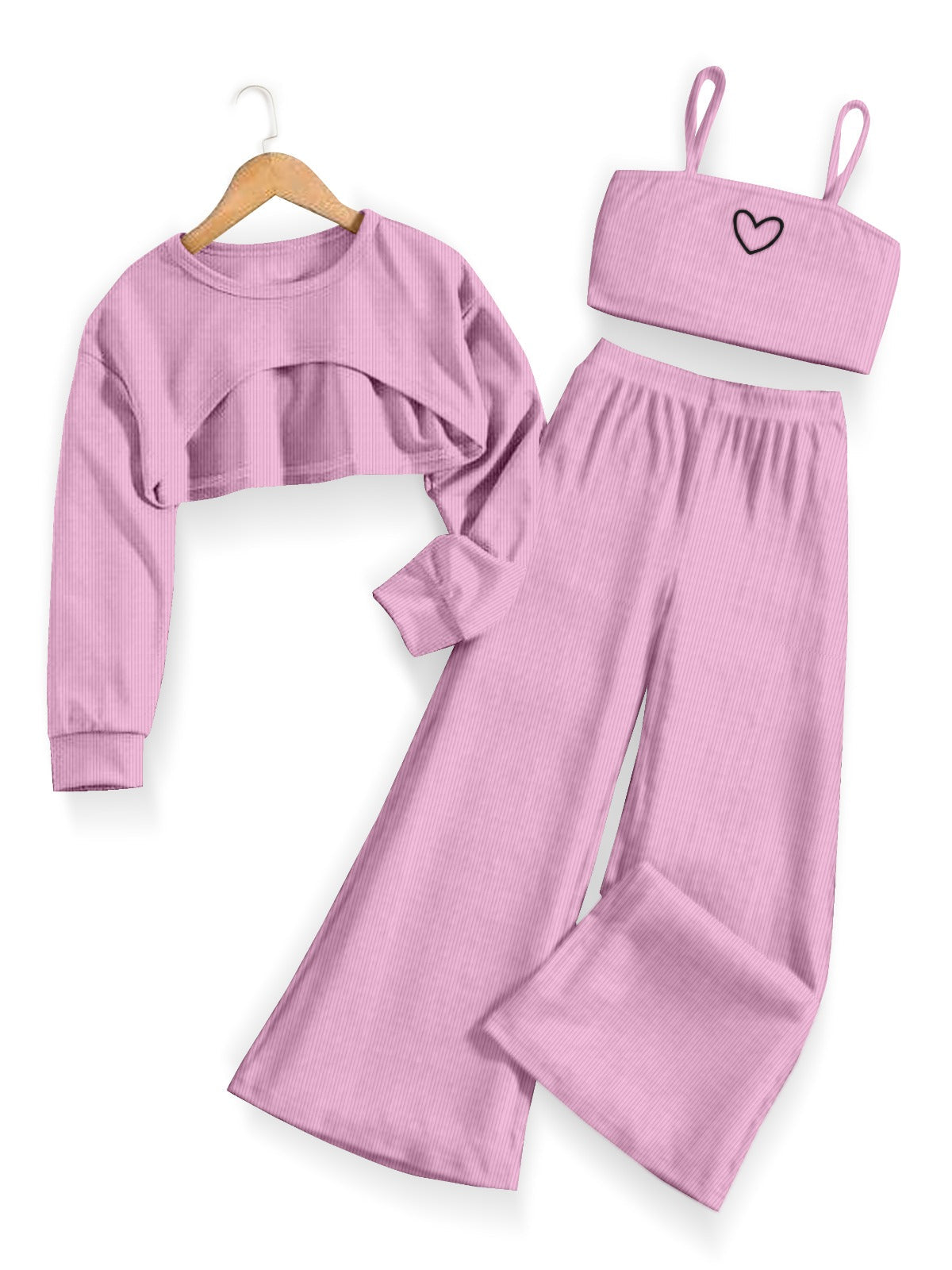 Women Cotton Blend Crop Top Palazzo Set(Pink)