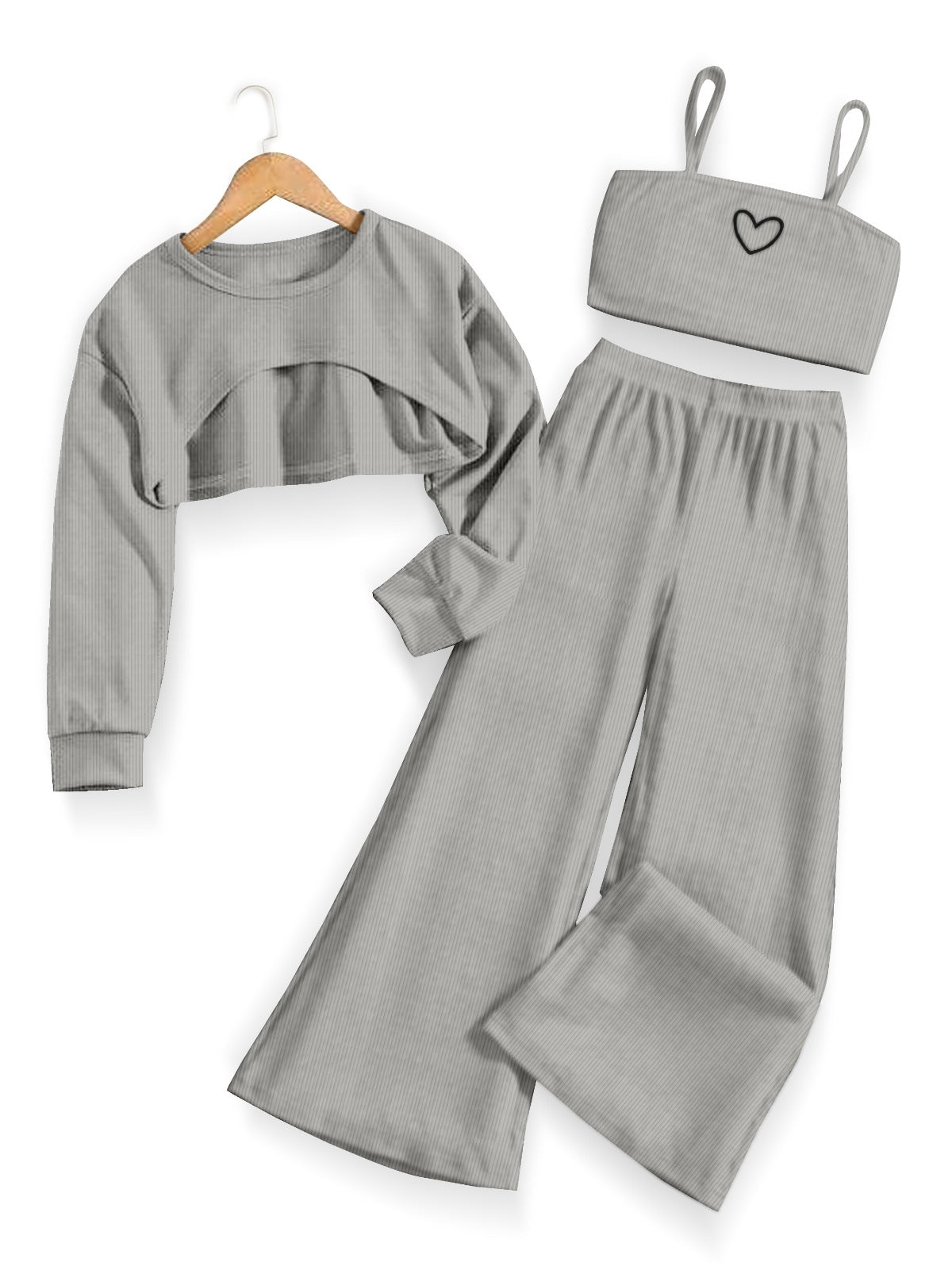 Women Cotton Blend Crop Top Palazzo Set(Grey)