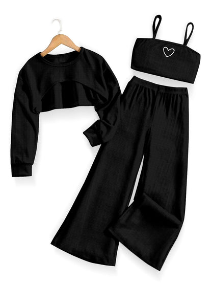 Women Cotton Blend Crop Top Palazzo Set(Black)